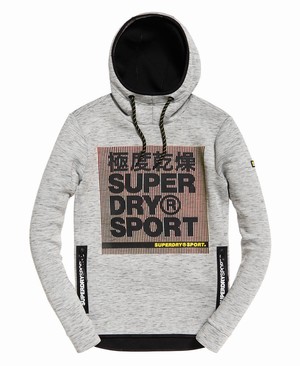 Superdry Gym Tech Stretch Graphic Overhead Férfi Kapucnis Pulóver Világos Szürke | PWRDF3407